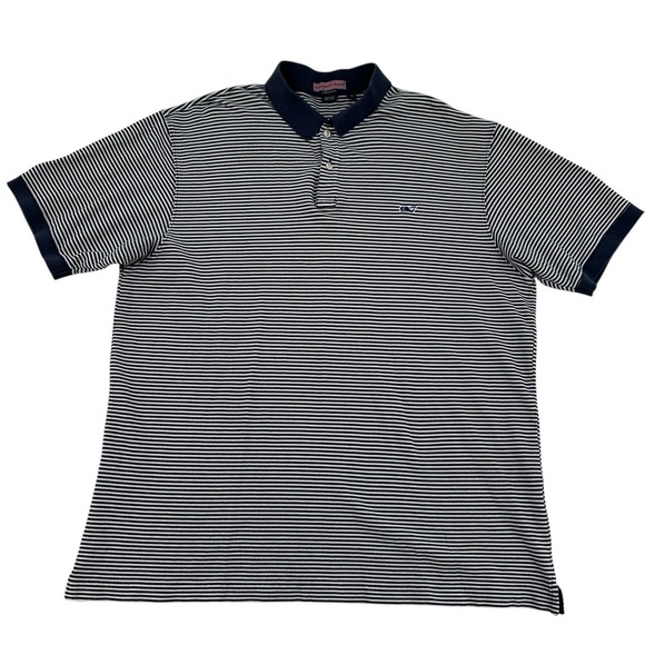 Vineyard Vines Golf Polo Whale Logo Preppy Classic Blue Striped  Cotton Men  XL - Picture 1 of 9